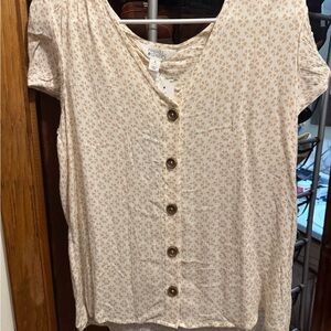 Market & Spruce Light Tan Patterned Button-Down Shirt
